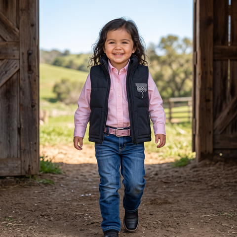 Girls Black Bootstitch Puffer Vest