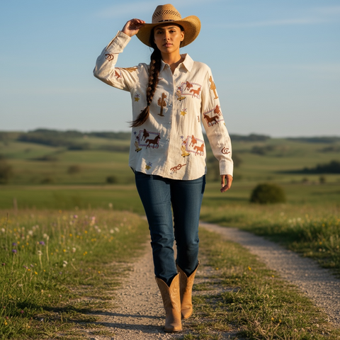 Horse Embroidered Button Up