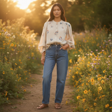 Cream Floral Embroidery Top