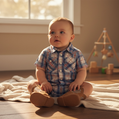Baby Boy Short Sleeve Western Snap Plaid Bodysuit