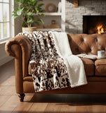 Tri Color Cowhide Plush Throw Blanket
