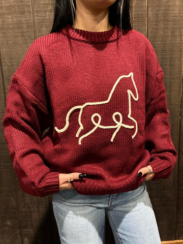 Merlot Knit Horse Sweater