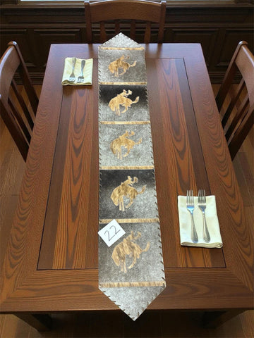 Brindle Bronc Rider Cowhide Table Runner #22