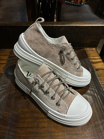 Tan Velvet Bling Lace Sneakers