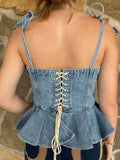 Denim Peplum Tie Tank