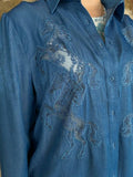 Chambray Lace Horse Button Up