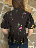 Black Floral Peplum Blouse