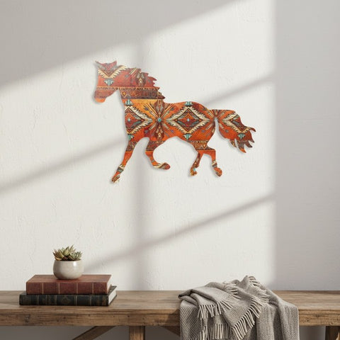 Rust Tribal Metal Horse Wall Hanger