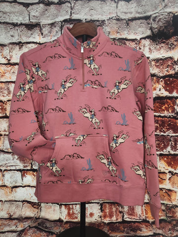 Girl's Bronc Scene 1/4 Zip Pullover
