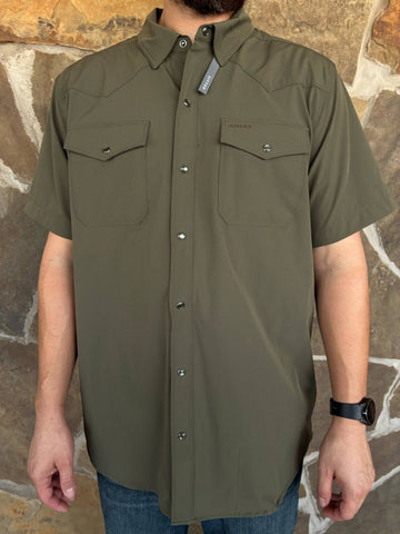 FrontierFlex VentTEK Western Fitted Snap Shirt- Green