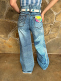 Horse Printed High Rise Wide Leg Jeans