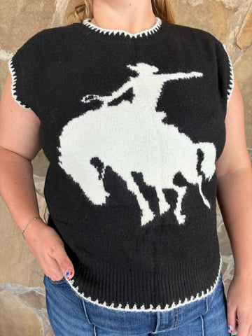 Black Bronc Sweater Vest Top
