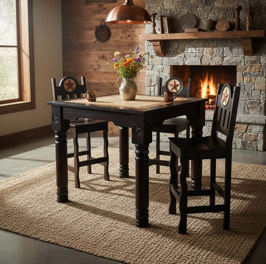 Travertine Stone Top Square Pub Height Dining Table – Rnd Rustics