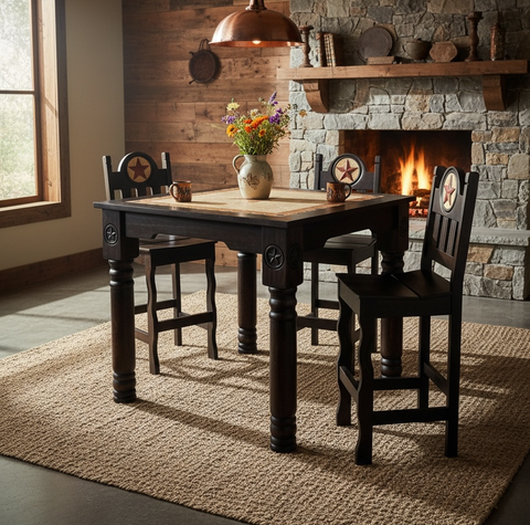 Travertine Stone Top Square Pub Height Dining Table