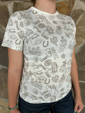 Retro Western Print White T-Shirt