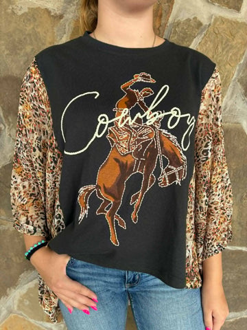 Cowboy Leopard Poncho Top