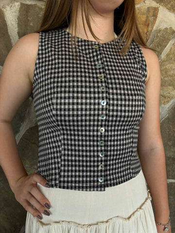 Black Gingham Vest Top