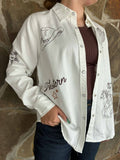White Pearl Snap Western Embroidered Shirt