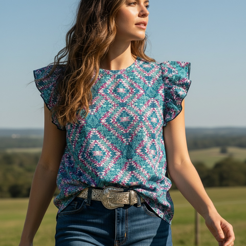 Teal Southwest Blouse