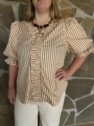 Plus Size Tan Stripe Blouse