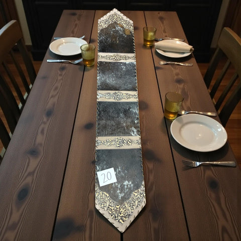 Dark Cowhide and Tan Tooled Leather Table Runner #20