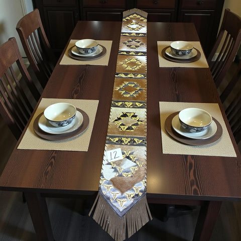 Tan Steer Head Tooled Leather Cowhide Runner #12