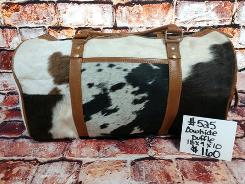 Cowhide and leather duffle bag
