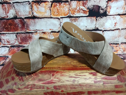 Womens tan faux suede wedge