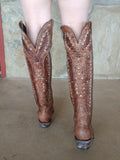 Brown Bling Knee High Boots