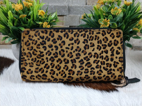 Leopard Hide Double Zip Wallet