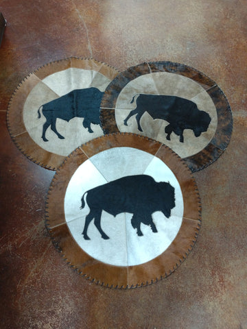Round Buffalo Cowhide Floor Mat