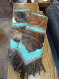 Tooled Leather and Cowhide Table Runner