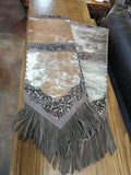 Tooled Leather and Cowhide Table Runner