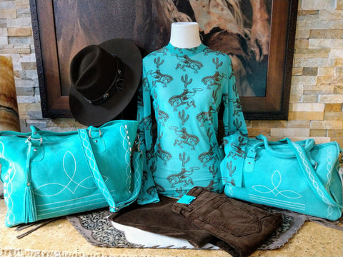 Turquoise Bronc Mesh top