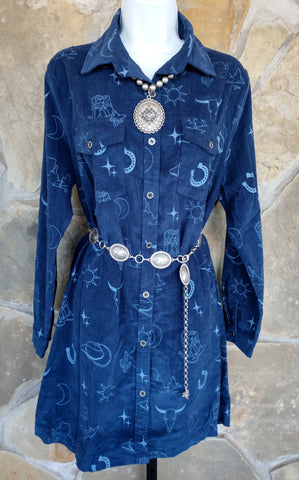 Corduroy Western Print Shirt Dress