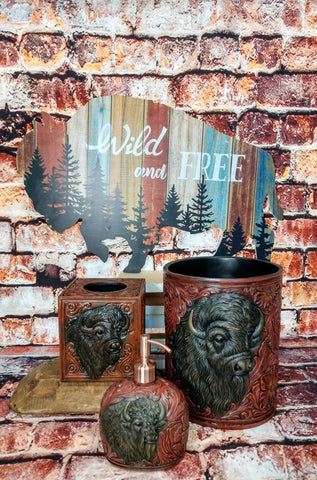 Buffalo Tooled Leather Bathroom Decor