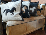 Cowhide Rearing Horse Pillow