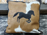 Cowhide Rearing Horse Pillow