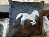 Cowhide Rearing Horse Pillow