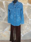 Retro Denim Pearl Snap Long Sleeve Western Shirt