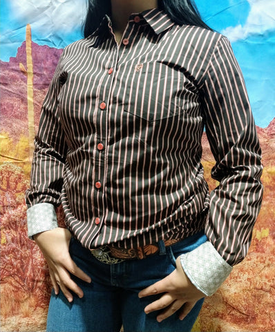 Ariat Light Mahogany Stripe Kirby Long Sleeve Button Up Shirt