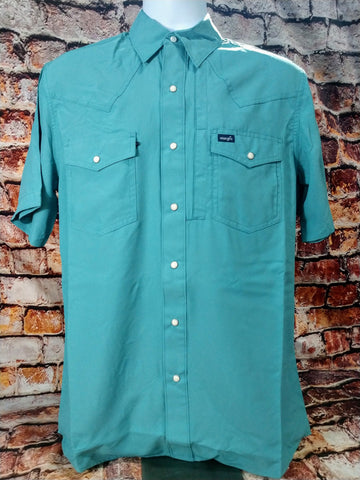 Men's Wrangler Performance Snap Short Sleeve Shirt- Sky Blue