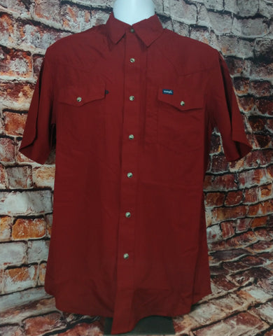 Men's Wrangler Performance Snap Short Sleeve Shirt- Burgundy