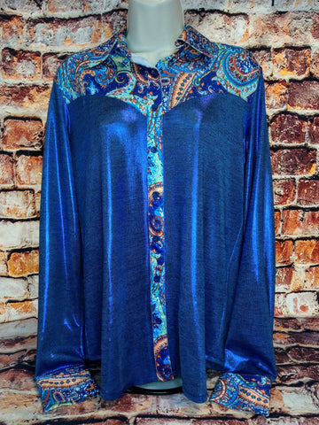 Cowgirl Tuff Paisley Shimmer Pullover Button Up