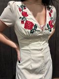 Rose Embroidered Button Dress