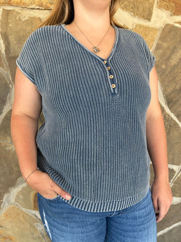 Indigo V-neck Knit Vest