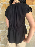 Black Linen V-Neck Blouse