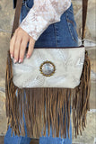 Feather Buffalo Coin Fringe Crossbody