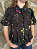 Black Floral Peplum Blouse