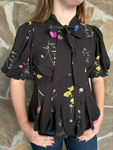 Black Floral Peplum Blouse